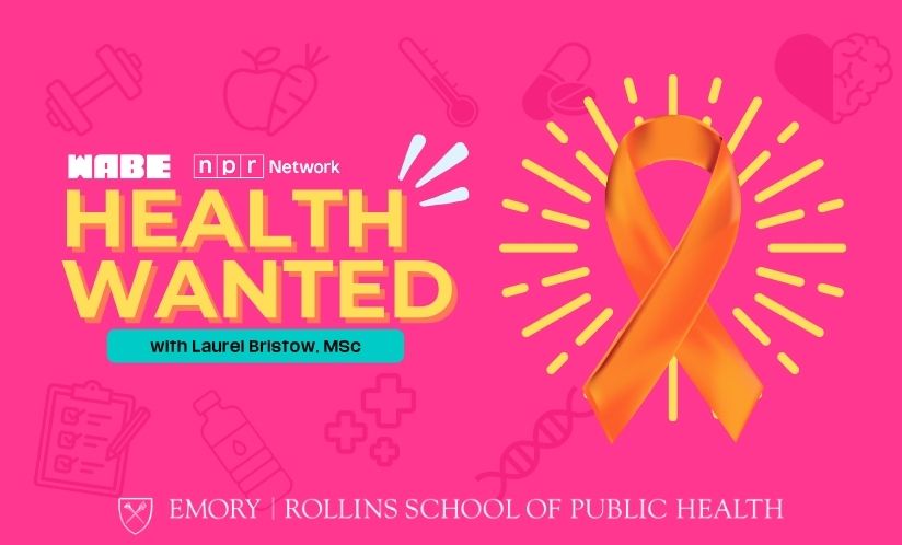 pink background with orange writing and orange awareness ribbon