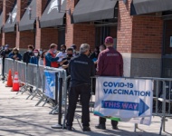 Lining up for a community COVID-19 vaccination clinic in NYC