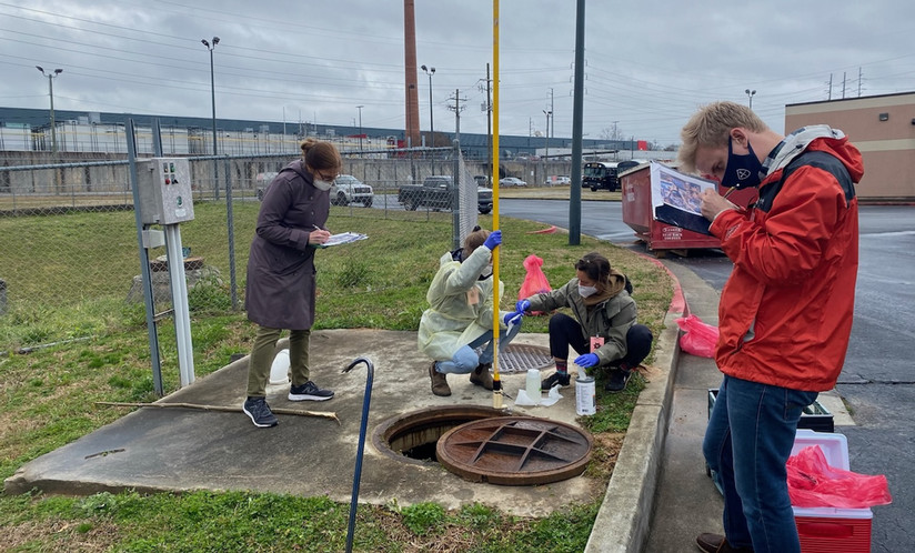 Rollins researchers collecting wastewater samples at Fulton County Jail.