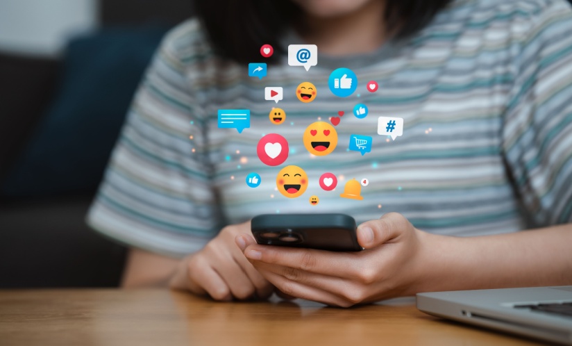 A girl using social media on her phone