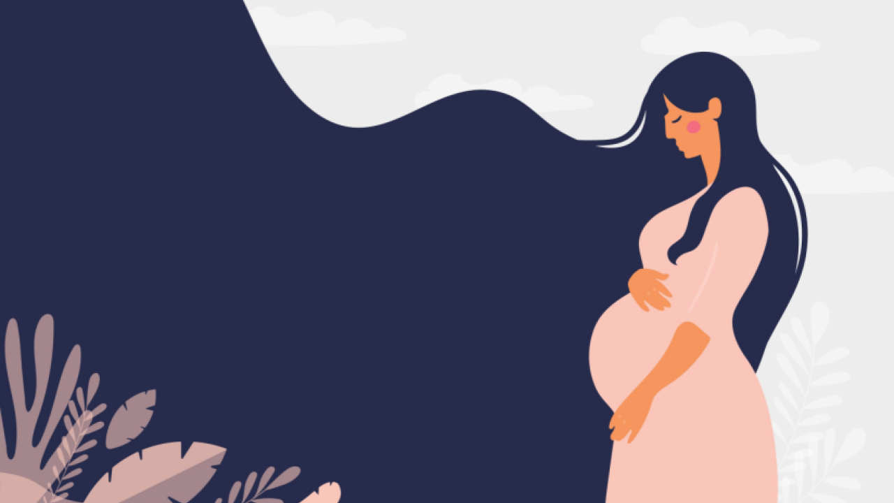 Pregnant woman on floral background