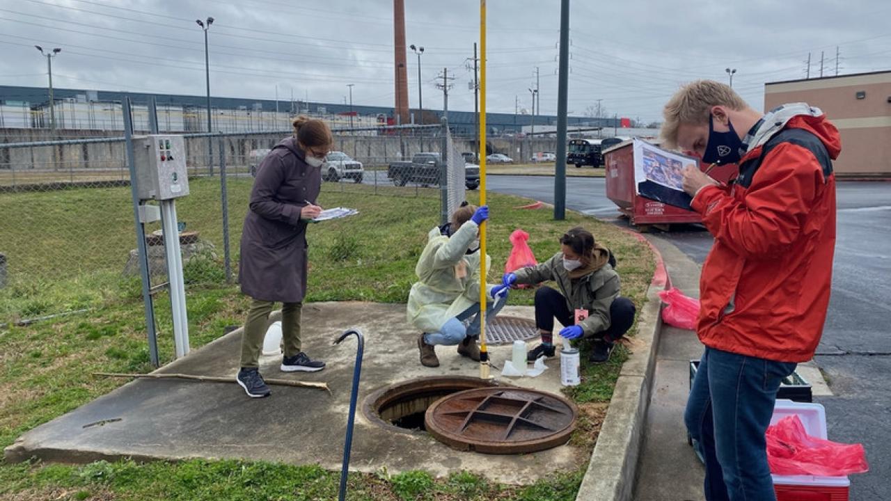 Rollins researchers collecting wastewater samples at Fulton County Jail. 