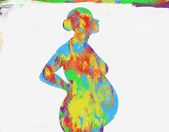 illustration of a pregnant person, rainbow colors